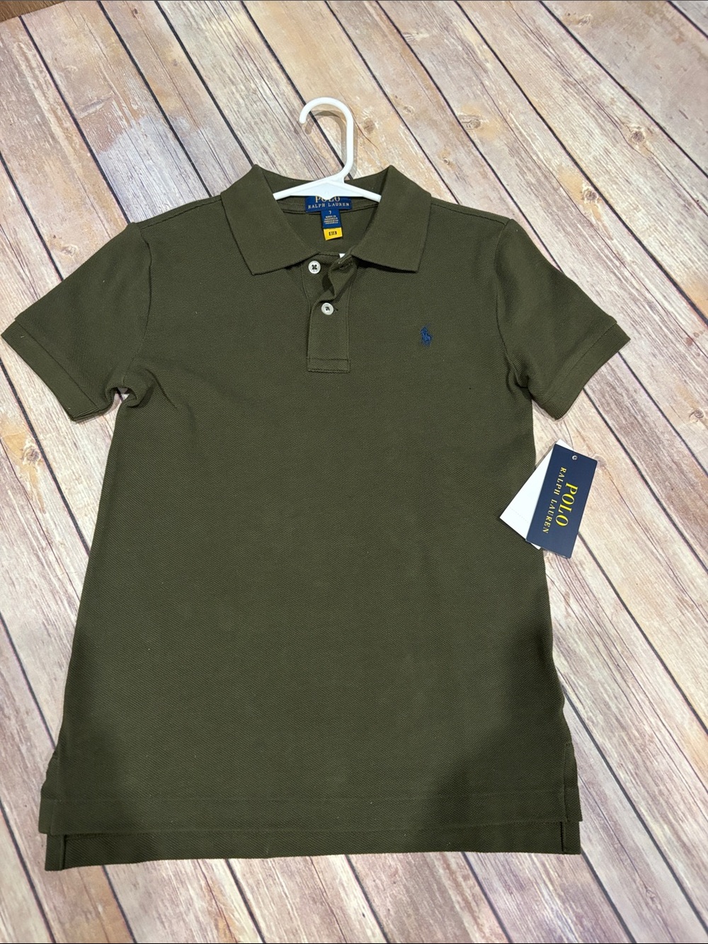 Ralph Lauren Boys Olive Green Polo with Navy Pony